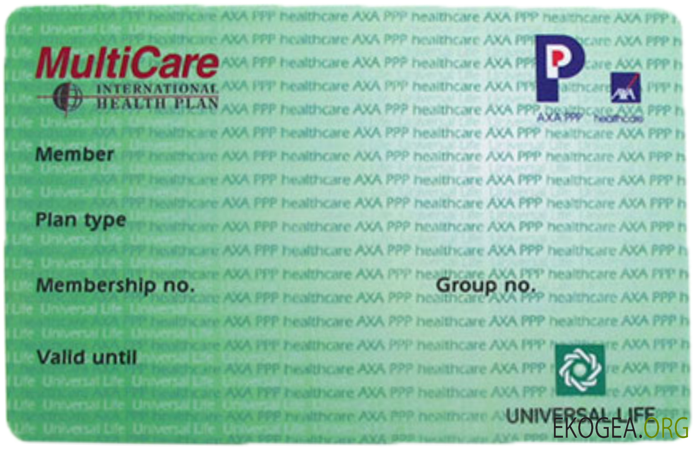 Carte de plan de santé international USA MultiCare
